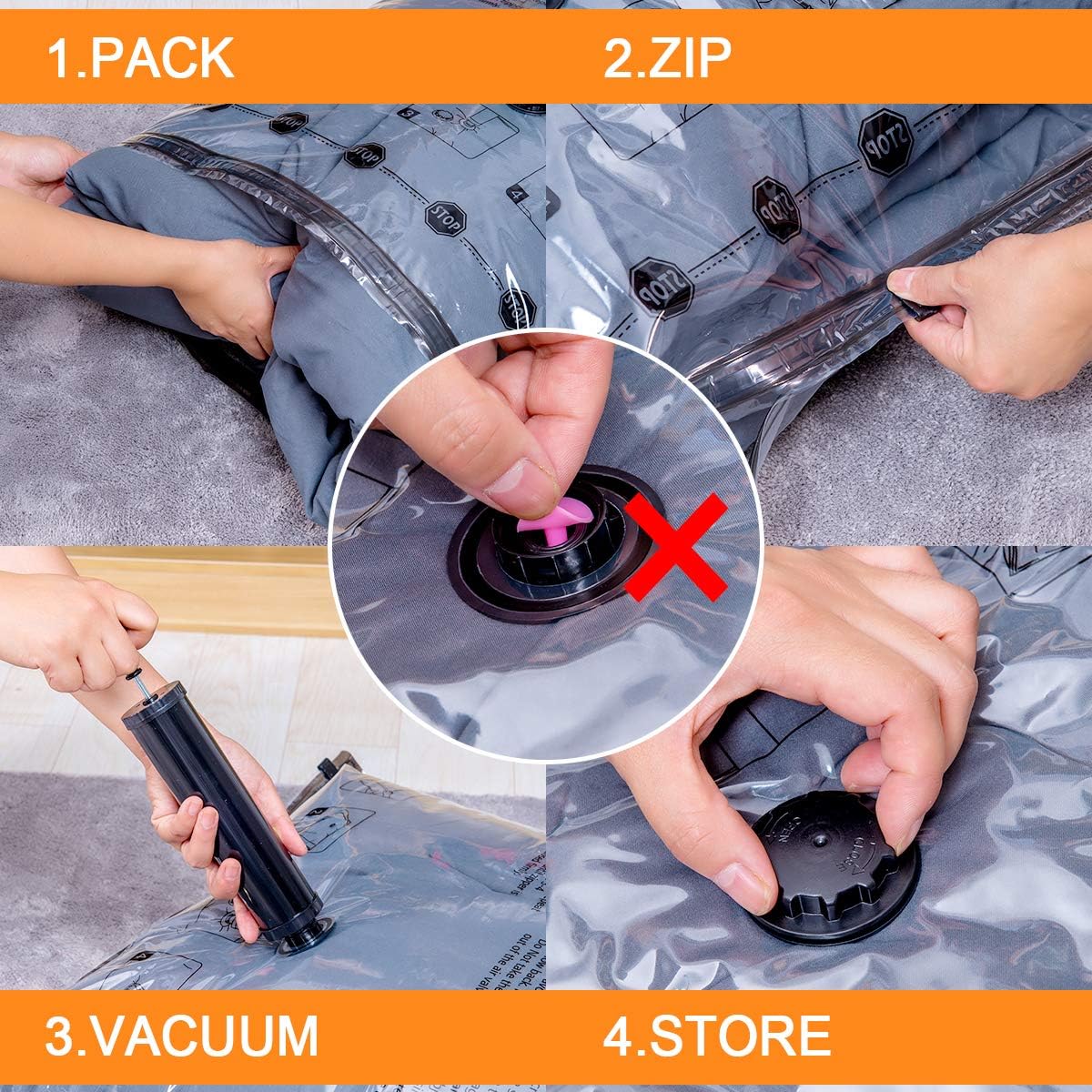 Vacuum Storage Bags (5 x Medium, 5 x Small), Space Saver Sealer Compression Bags with Travel Hand Pump for Blankets, Comforters, Pillows, Clothes Storage
