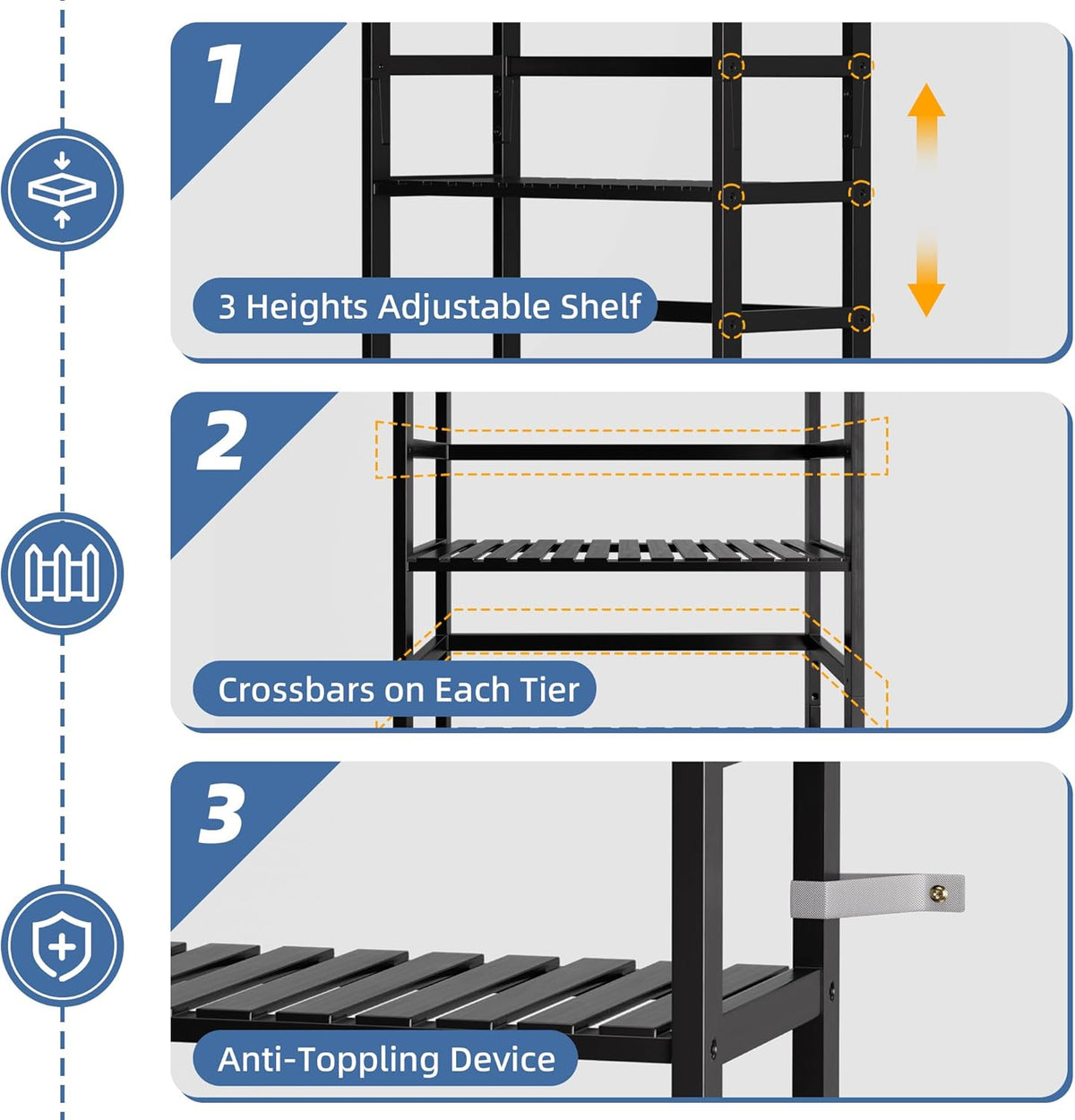 HITNET Bamboo Bookshelf, 6-Tier Tall Open Bookcase with Adjustable Shelves, Floor Standing Storage Shelf Unit for Living Room Bathroom Home Office, Black