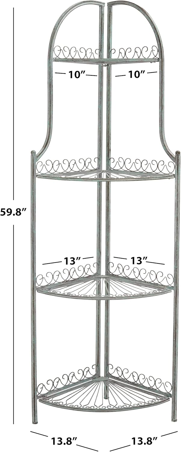 SAFAVIEH Outdoor Collection Abarrane Victorian Antique Dark Green Wrought Iron 4-Tier Corner Shelf