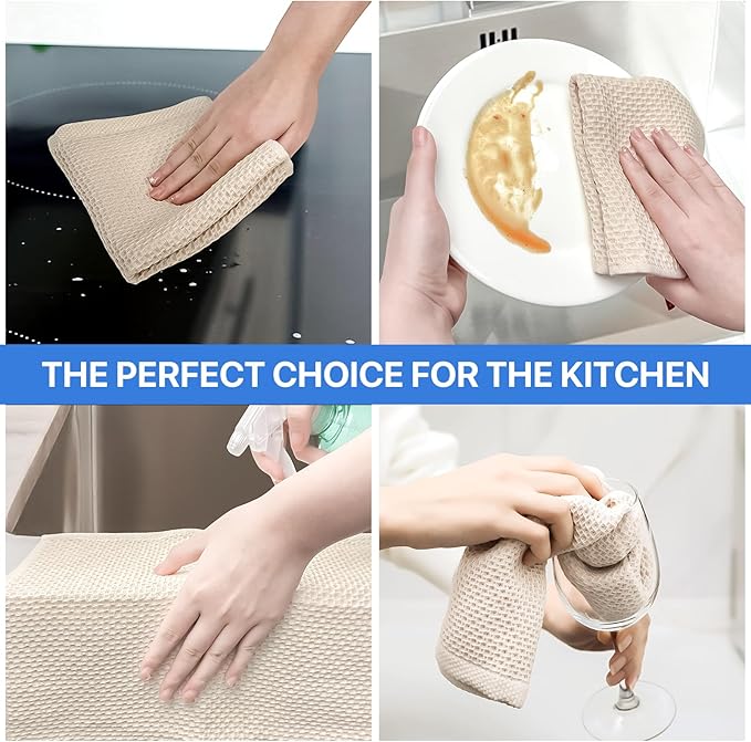 FreeNook 100% Cotton Waffle Weave Kitchen Towels, 8 Pack Dish Cloths for Washing Dishes, Ultra Soft Absorbent Dish Towels, Quick Drying Kitchen Rags, 12x12 Inches, Mixed Color