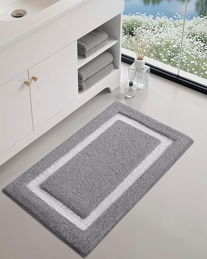 Color&Geometry Bathroom Rugs, Water Absorbent and Quick Dry Microfiber Bath Rugs-20"x32", Non-Slip, Machine Washable, Extra Soft Plush Bath Mats for Bathroom, Laundry Room, Light Grey White