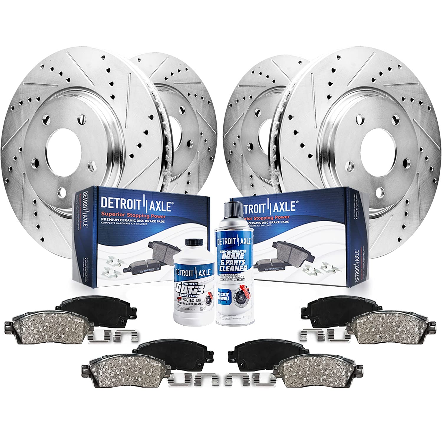 Detroit Axle - Brake Kit for 2005-2012 RL 2006 2007 2008 2009 2010 2011 Drilled & Slotted Brake Rotors Ceramic Brakes Pads Front