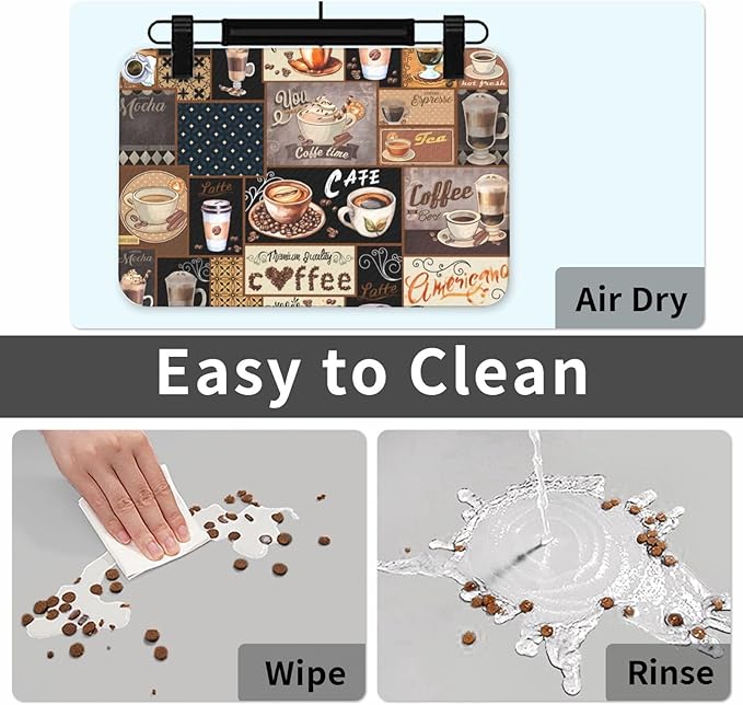 Boho Coffee Dog Food Mat Absorbent Bowl Mats No Stains Quick Dry Waterproof Pet Cat Placemats for Food and Water, 30x45cm