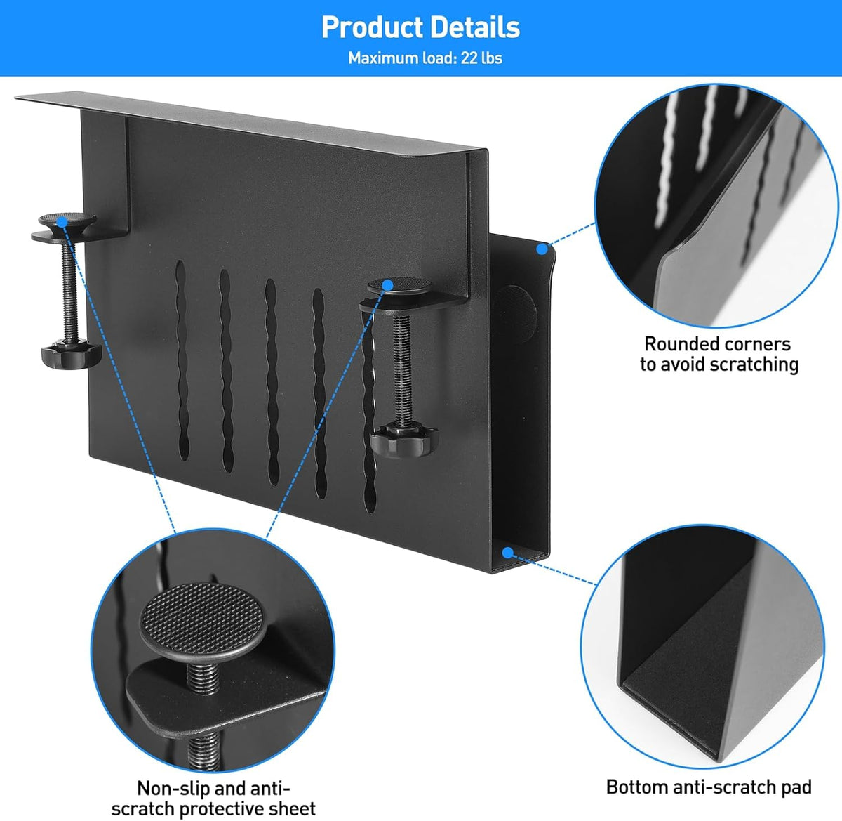 MAXECHO Desk Side Storage, Under Desk Laptop Mount, Table Side Hanging File Organizer, No Drill Clamp On Cable Management Tray, Laptop Holder with Magnetic Pen Holder for Office and Home, Load 22 Lbs