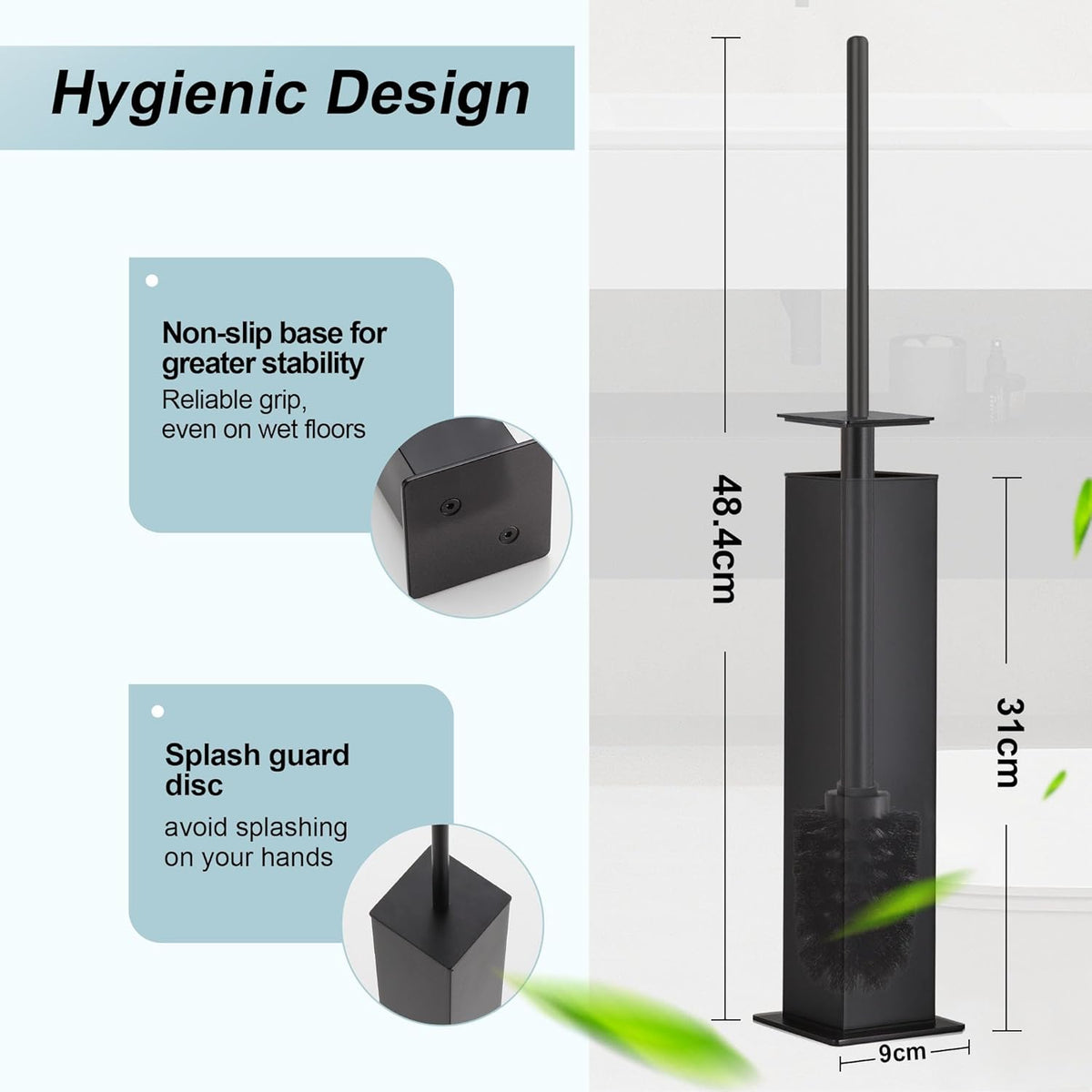Black Toilet Brush and Holder,Toilet Bowl Brush with Extra Long Handle
