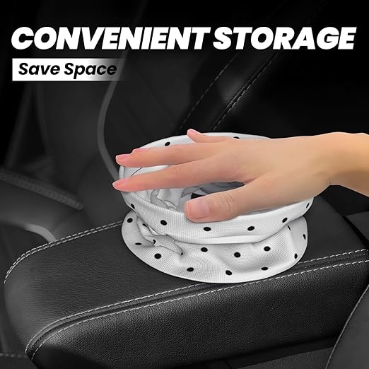 Cute White Polka Dots Red Bow Car Trash Can Garbage Cans Foldable,Small Hanging Car Organizer Storage Bag Leak Proof, Auto Back Seat Trash Bin Universal for Truck, SUV, Outdoor Travel