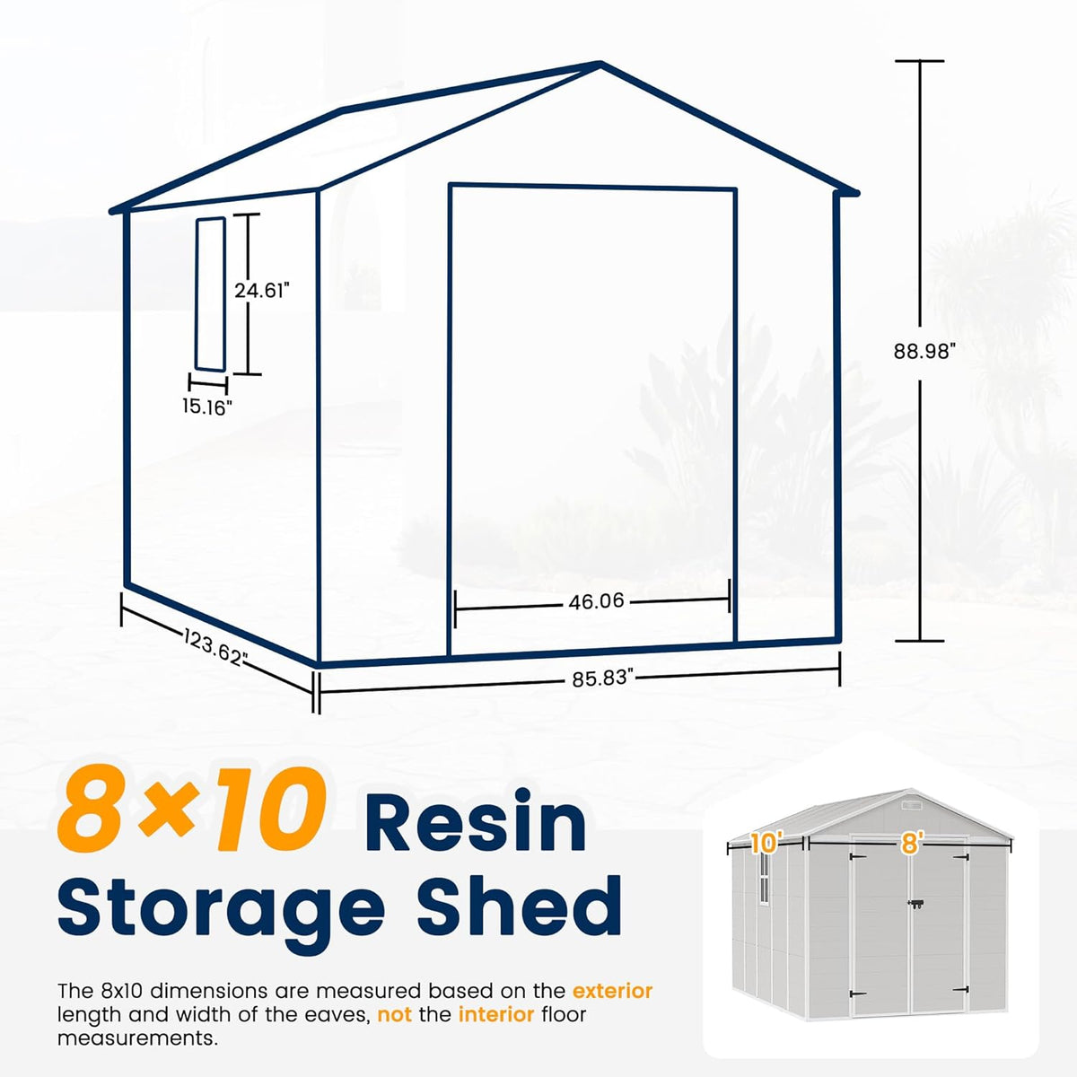 UDPATIO Resin Storage Shed 8 x 10 FT, Outdoor Garden Sheds with Floor Plastic Patio Outdoor Storage with Lockable Door for Bike, Garbage Sandstone