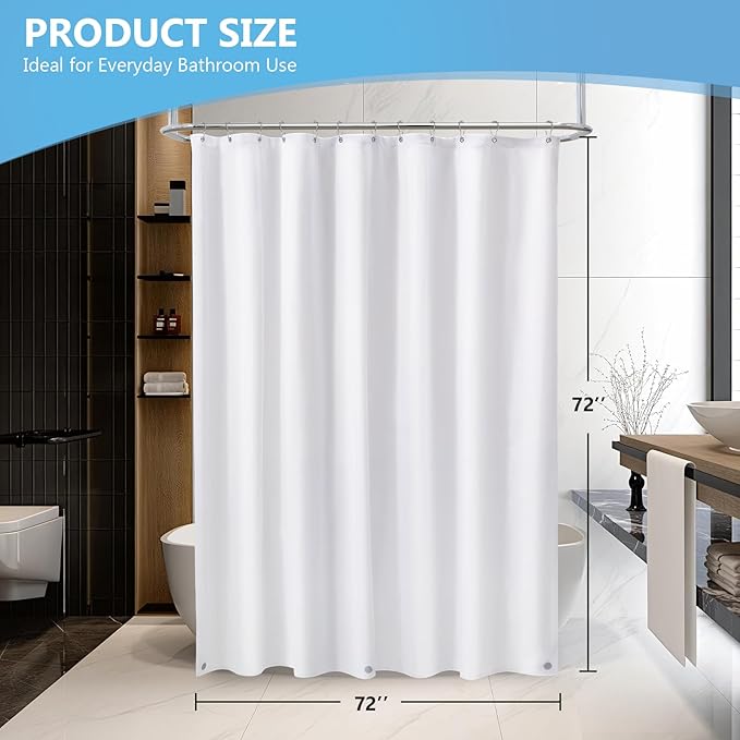 ROLIZOE Waterproof Fabric Shower Curtain Liner with 3 Magnets – Standard 72" x 72" – Soft, Durable & Machine Washable, Hotel-Grade Quality, Ultimate Water Protection