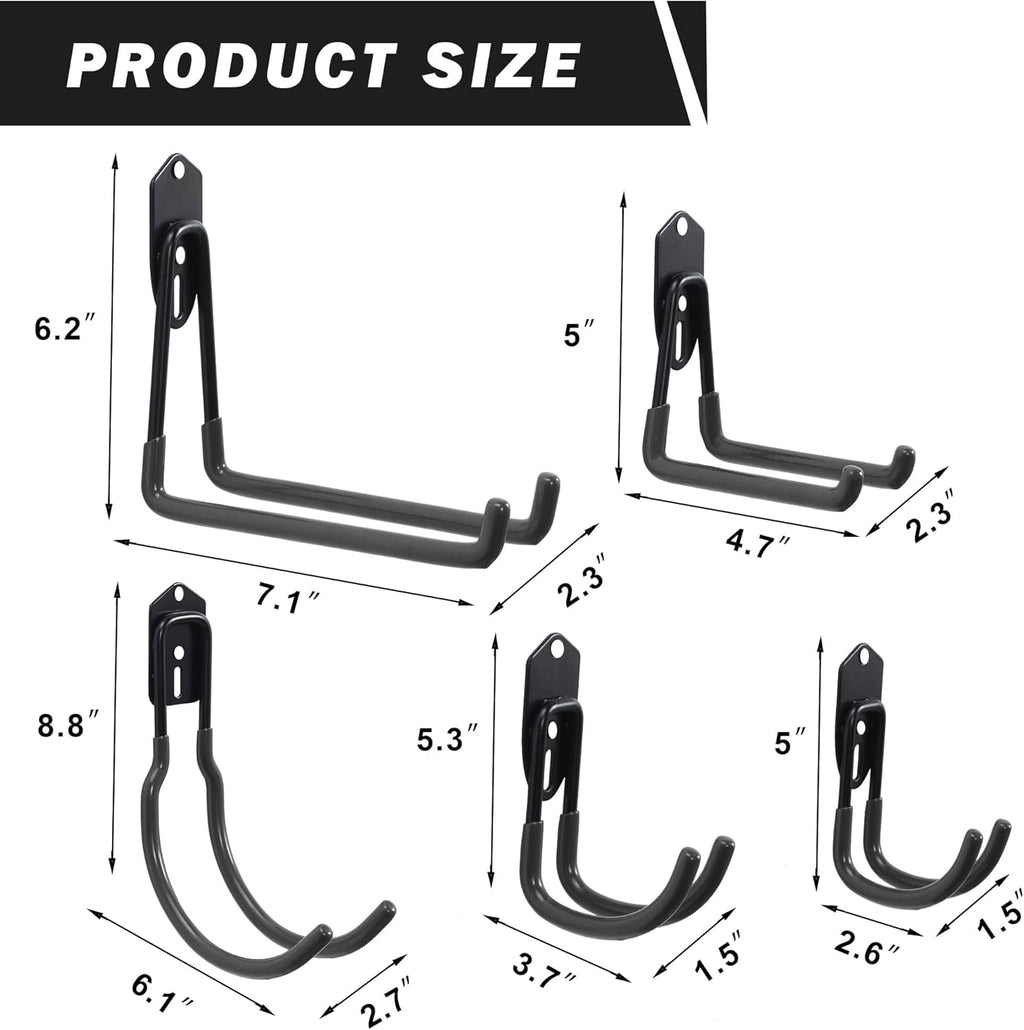 Wallmaster Garage Hooks Organizer Kit,12 Pack Adjustable Heavy Duty Shelving Hook,Wall Mount Utility Steel Garage Organization (Black)