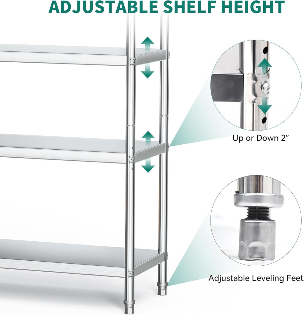 YITAHOME NSF Stainless Steel Shelves, 48"*18"*72" 5 Tier Storage Shelf, Heavy Duty Shelving for Kitchen Garage Office Restaurant Warehouse, 201 Bright Silver
