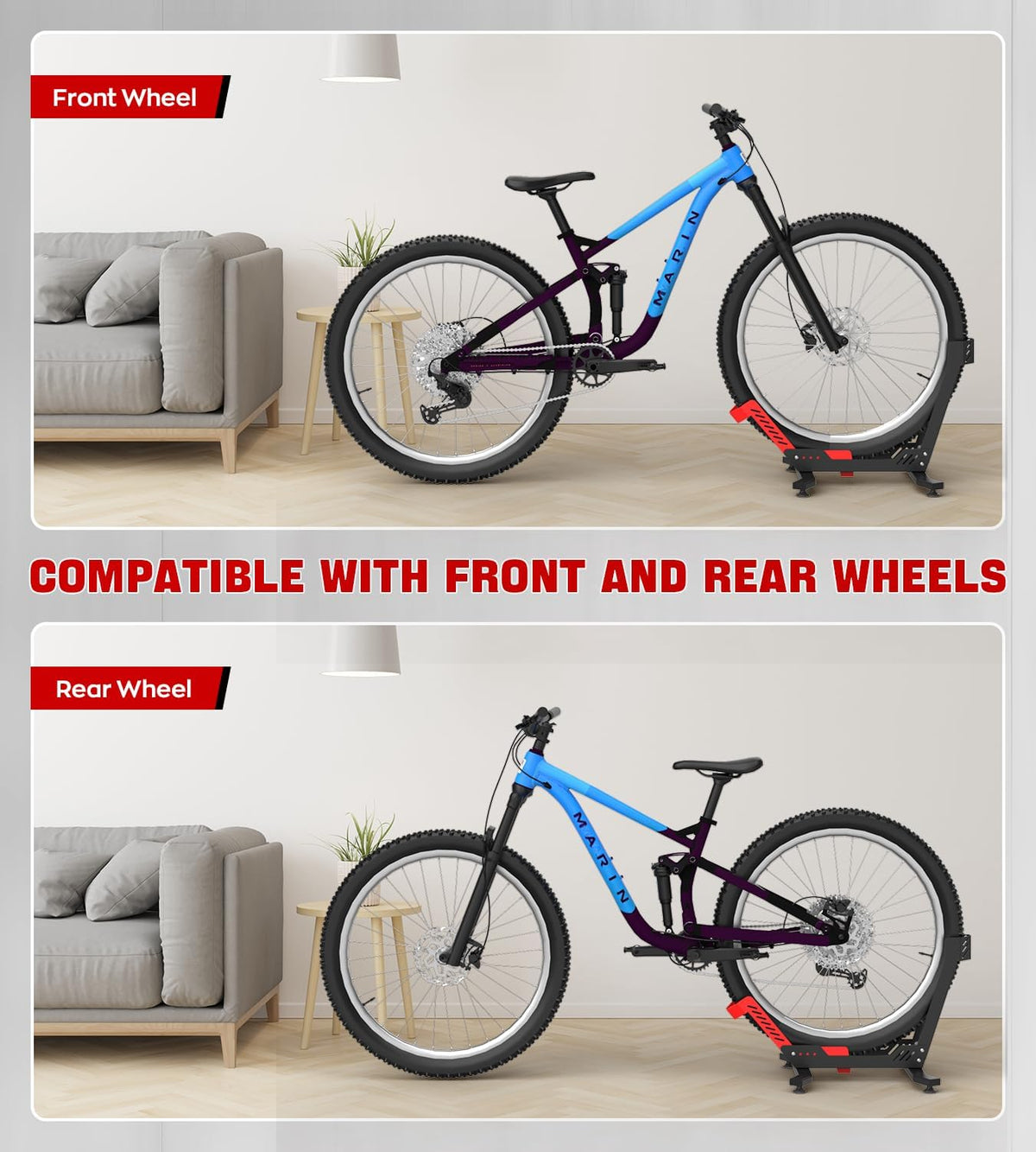 Bike Stand Floor, Portable Bike Rack for Garage 3.5" Wide Tire Indoor Bike Holder, Front and Rear Wheel Parking Rack Fit for 24"-29" Bike