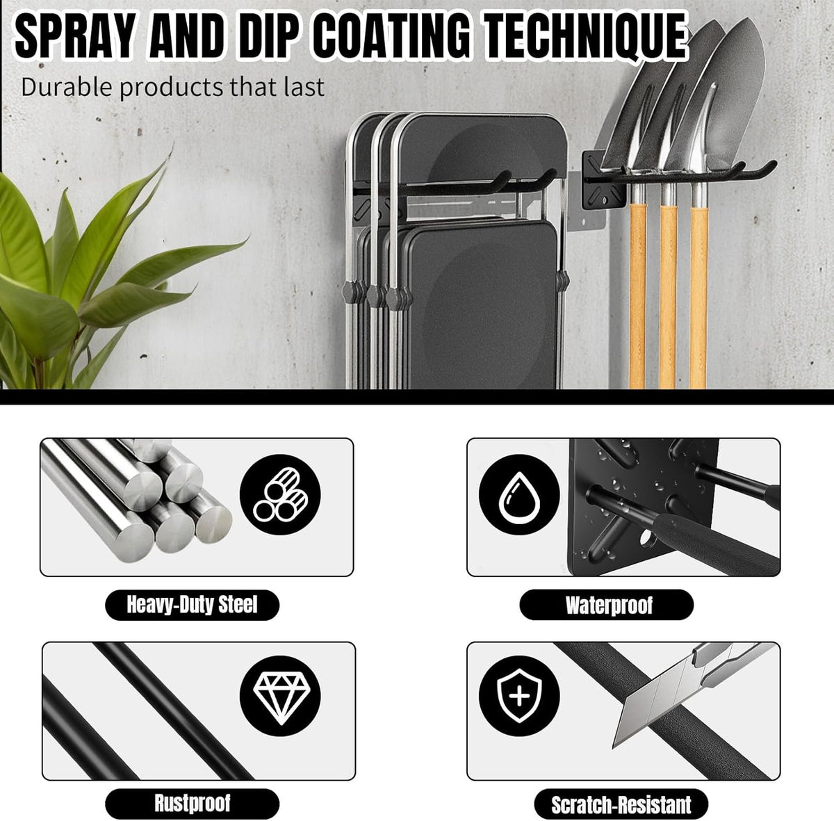 Heavy Duty Garage Hooks and Tool Organizer, Wall Mount Utility Storage Hangers for Car Tires, Ladders, Chairs, Garden Tools, Power Tools and More（2PC-12.4 Inches）