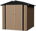Flamaker 6x8 FT Storage Shed Waterproof Metal Garden Shed with Lockable Door Utility Tool Shed Outdoor Storage for Backyard, Patio and Lawn, Brown