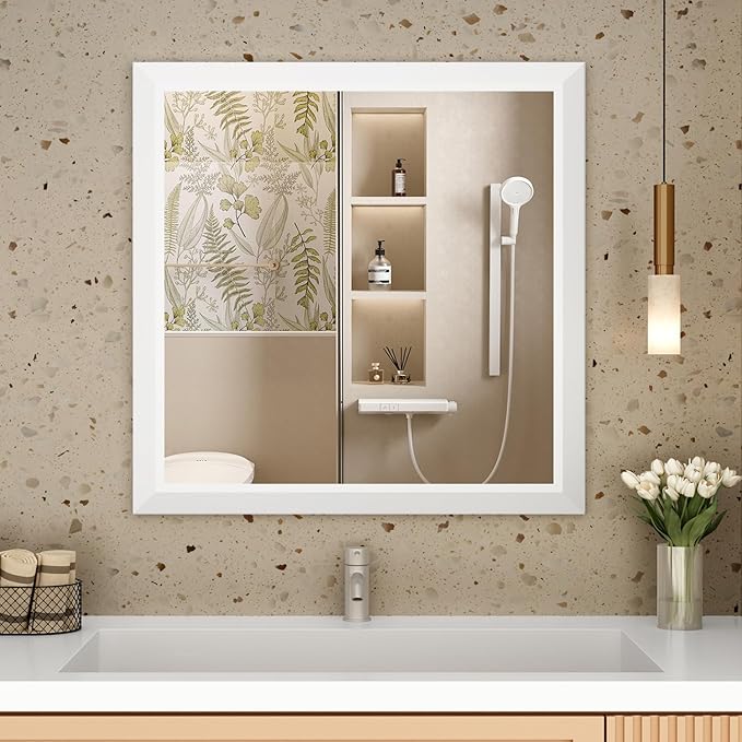 SMIROR Matte White Bathroom Mirror