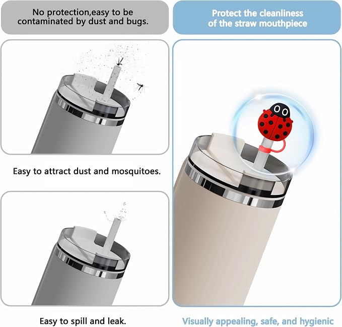 Animal Straw Toppers For Stanley Cups;Straw Covers Cap Toppers Compatible With Stanley 30&40 Oz Tumbler, Reusable & Silicone Tumbler Straws Topper For 0.4 Inch Tips Animal Lover Gifts (Ladybug)