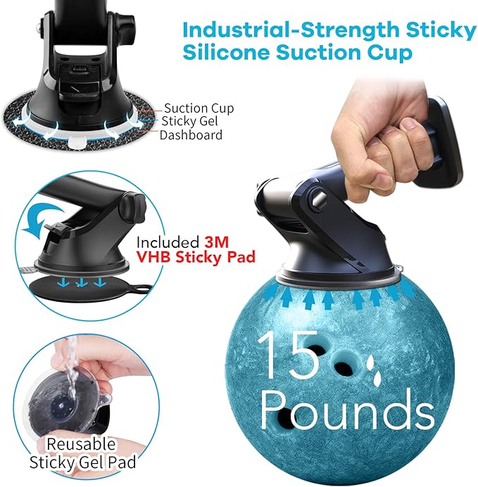 APPS2Car 3-in-1 Car Phone Mount Magnetic Dashboard Windshield Air Vent Mount Phone Holder for Car Universal Car Phone Holder with Powerful Suction Cup Built-in Strong 6 Magnets for All CellPhones