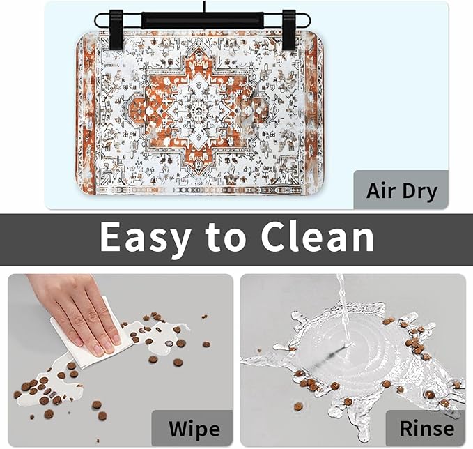 Retro Boho Style Dog Food Mat Absorbent Bowl Mats No Stains Quick Dry Waterproof Pet Cat Placemats for Food and Water, 30x45cm