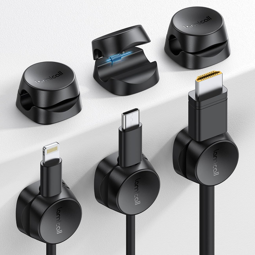 Cord Organizer [1s Lock] Spring Cable Holder Clips - Lamicall 6Pack Desk Cable Management Clips, Phone Charger Cord [Smooth Adjustable], Adhesive Wire Organizer Keeper for Nightstand Wall Car Office