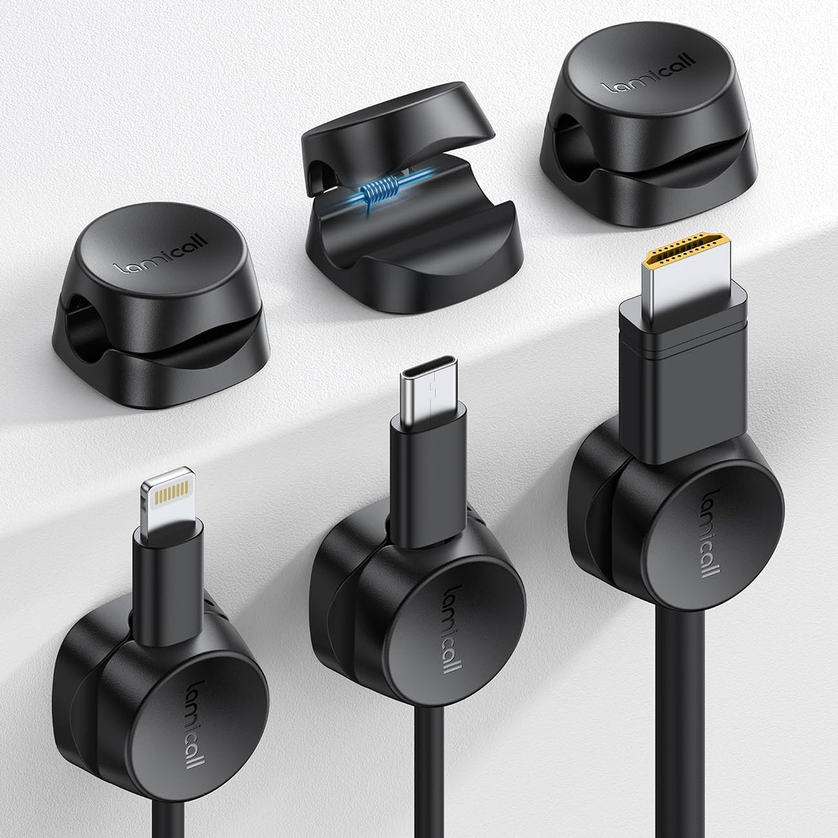 Cord Organizer [1s Lock] Spring Cable Holder Clips - Lamicall 6Pack Desk Cable Management Clips, Phone Charger Cord [Smooth Adjustable], Adhesive Wire Organizer Keeper for Nightstand Wall Car Office