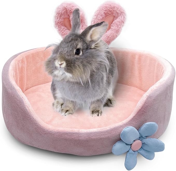 Bunny Bed, Rabbit Beds, Comfortable Guinea Pig Bed with Removable Mat, Washable Rabbit Couch, Suitable for Chinchilla, Hedgehog, Ferret (Pink)