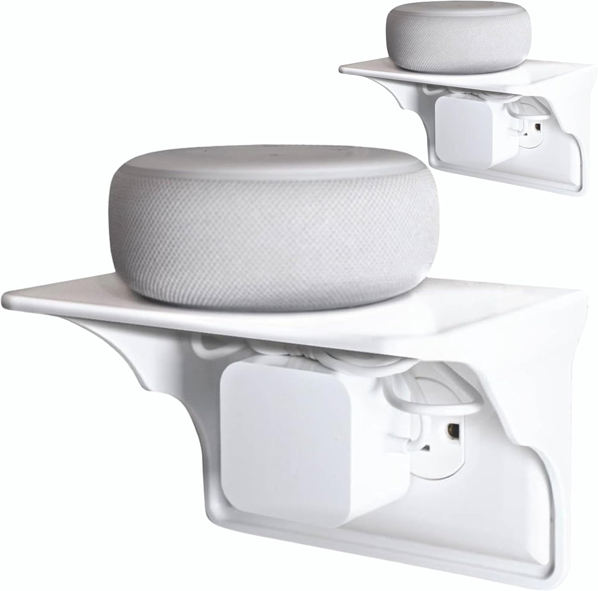 Power Perch Horizontal Wall Outlet Shelf – Bathroom Shelving for Electric Toothbrush & Organization – Useful as Alexa Dot Holder, Small Wall Shelf Apple Homepod Mini Wall Mount – White, 2-Pack
