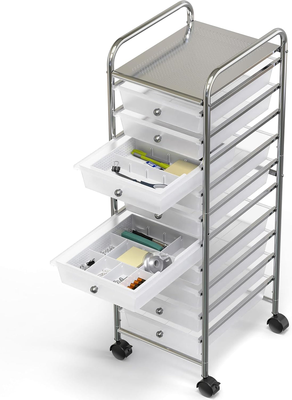 Simple Houseware Drawer Organizer Tray with 9 Adjustable Compartments, White