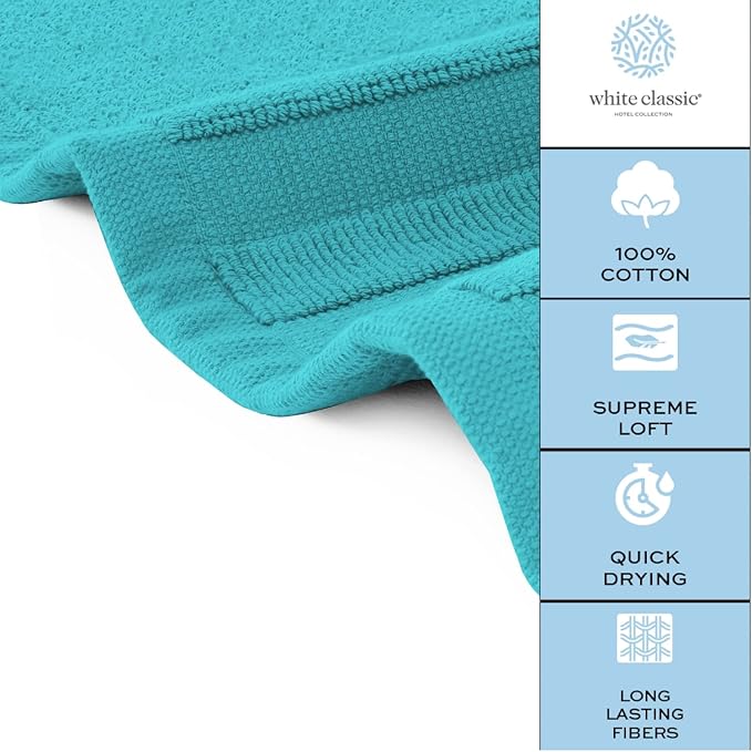 White Classic Luxury Bath Mat Floor Towel Set - Absorbent Cotton Hotel Spa Shower/Bathtub Mats [Not a Bathroom Rug] 22"x34" | 2 Pack | Aqua