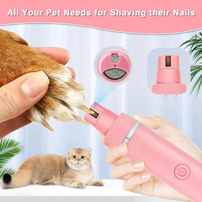 Veeconn Dog Grooming Clippers Kit-Electric Rechargeable Cat Trimmer Tools-Cordless Quiet Pet Nail Paw Grinder-4 in 1 Multifunctional Low Noise Shaver-Razor for feet Face Ears Toenail Eye（Pink）