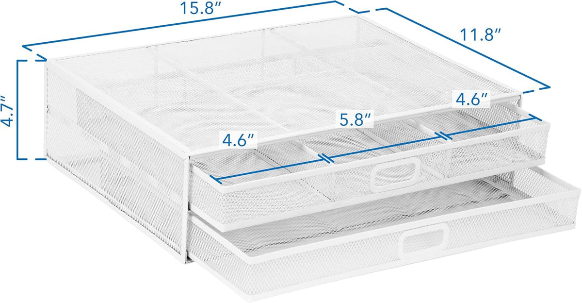 Mount-It! Mesh Computer Monitor Stand Riser [Metal] Desk Organizer with Two Pullout Storage Drawers for Desktop, Laptop, and Printer Accessories and Office Supplies (White)