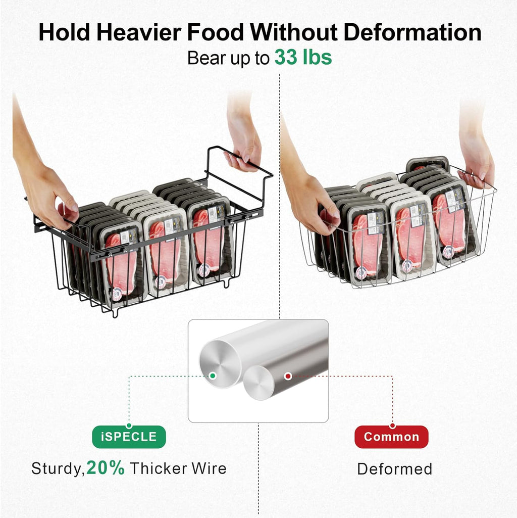 iSPECLE Freezer Organizer Bins 5 Pack- Fit 14.2~16.5 Inch Wide Chest Freezer, 7 Cu.Ft Deep Freezer Organizer Bins, 2 Small Expandable Hanging Baskets and 3 Stackable Bins, Black