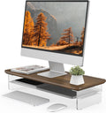 Fenge Acrylic Monitor Stand Riser, 23.6 Inches Monitor Stand with Metal Storage, 2 Tier Acrylic Computer Riser for Desk, Clear Laptop Stand for PC, Laptop, Printer, TV