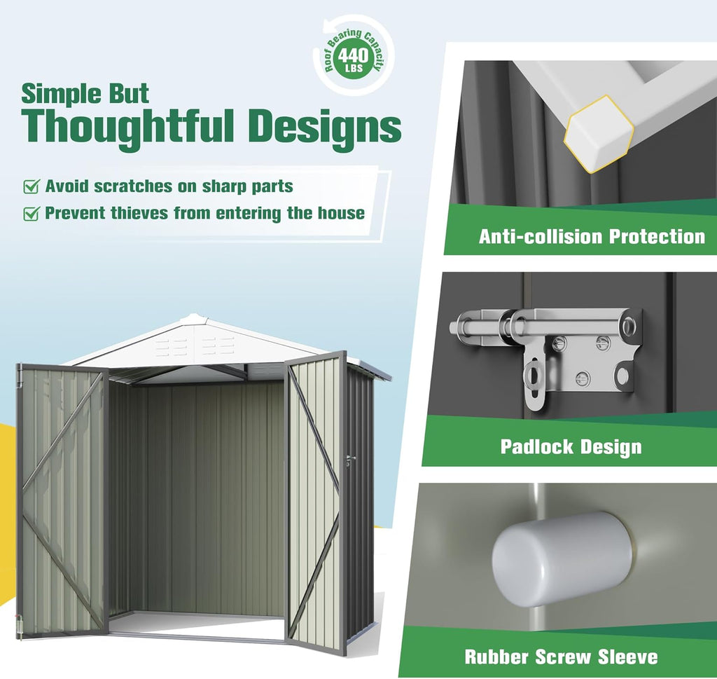 Flamaker 6x4 FT Storage Shed Waterproof Metal Garden Shed with Lockable Door Utility Tool Shed Outdoor Storage for Backyard, Patio and Lawn, Grey