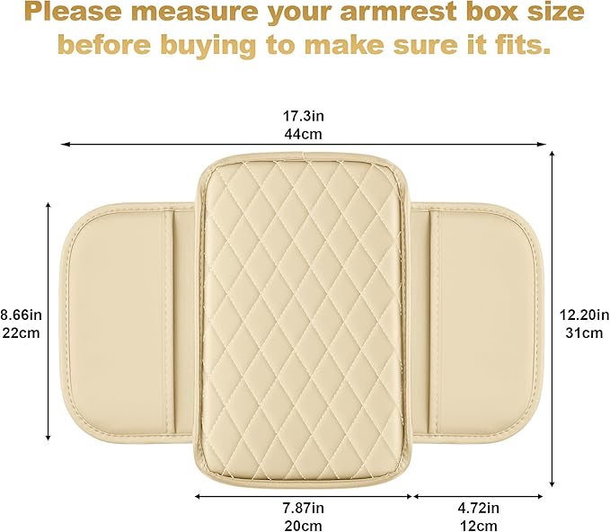Center Console Cover for RDX: Armrest Cover for Car with 2 Storage Bags - Scratch & Wear Resistant & Waterproof Leather Console Cover,Anti-Scratch Auto Armrest Pad Accessory （Beige