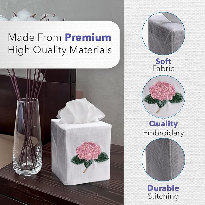 Jacaranda Living Square Tissue Box Cover, Linen/Cotton Fabric Tissue Holder, Decorative Cloth Tissue Cube Cover, Coastal Designs Striped Nautilus (Beige)