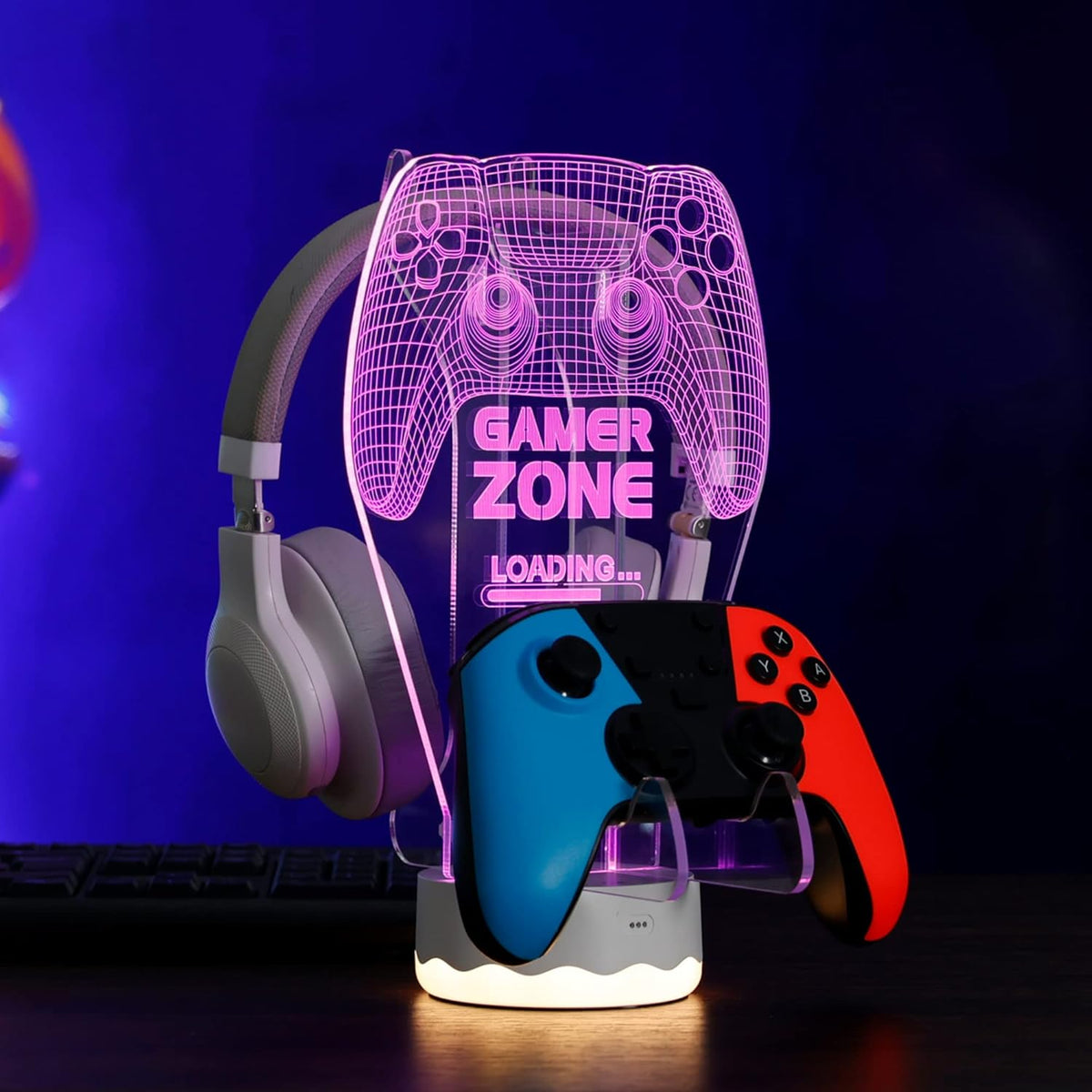 YuanDian Light up Headphone Controller Holder, 16 Colors 3D LED Lights Gamepad Headset Stand, Game Controller Hanger for All Universal Gaming PC Accessories