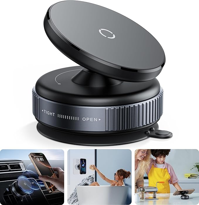 Latest Magnetic Car Phone Holder Ultra Vacuum Suction Cup Phone Mount Magnetic Car Mount Cell Phone Holder for Your Car Accessories for iPhone 15 14 13 12 Android (Black)