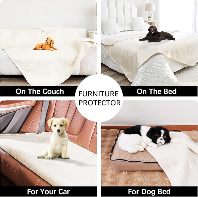 Bigbeer Waterproof Dog Blankets for Medium Dogs, Washable Pet Blanket for Indoor Cats, Plush Sherpa Puppy Throw Furniture Protector for Bed Couch Sofa(30"x40",M,Beige)