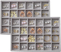 Large Velvet Jewelry Tray 2 Pack Stackable Jewelry Display Drawer Inserts Trays Organizer for Earring Bracelet Necklace Ring (Gray, 24 Grids)