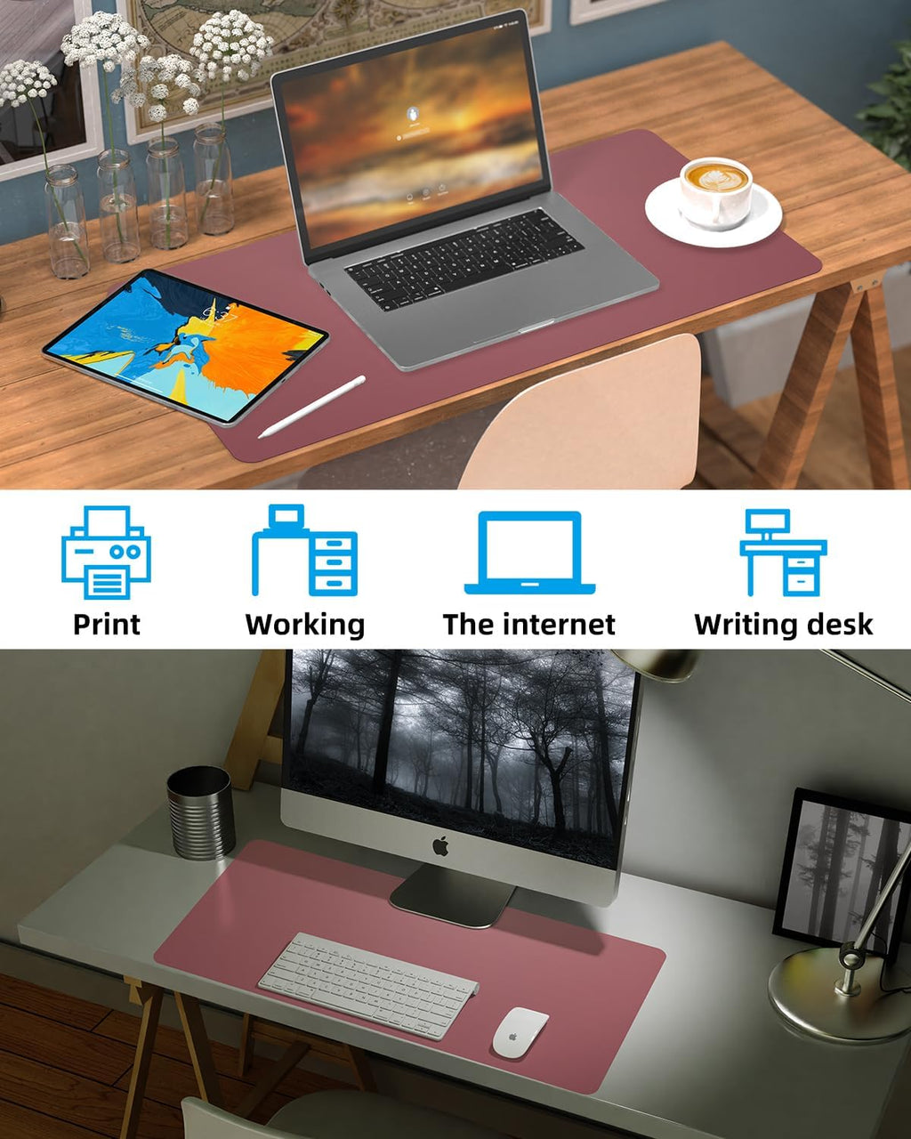 PULeather Non-Slip Desk Mat, Large Mouse Pad & Laptop Desk Pad - Waterproof Writing Pad for Office & Home (Light Purple, 35.4" x 17")