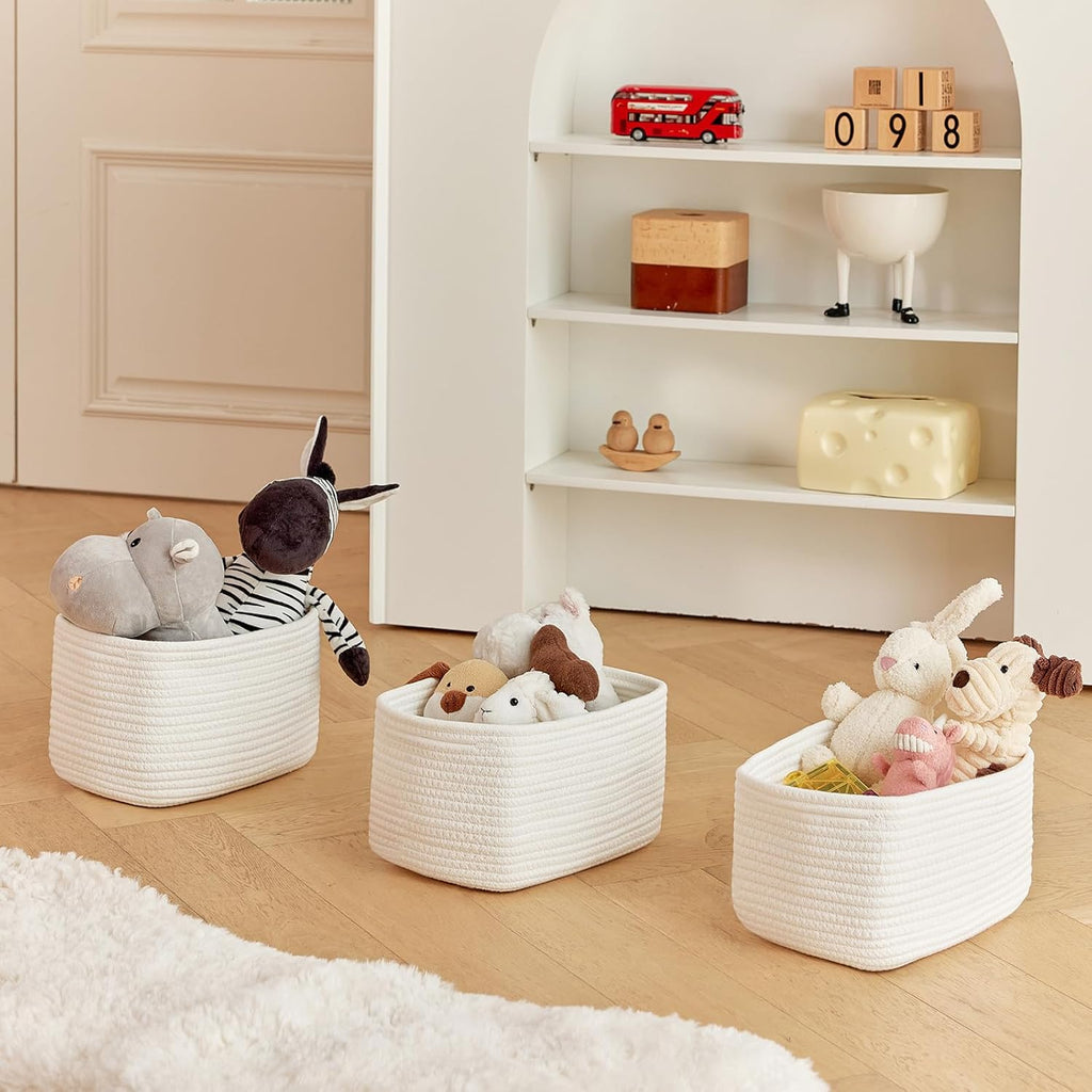 Small Cotton Rope Basket – Storage Bin for Organizing (10.6" x 6.7" x 6.7"), Bathroom Storage Basket for Shelf, Counter & Closet（White）