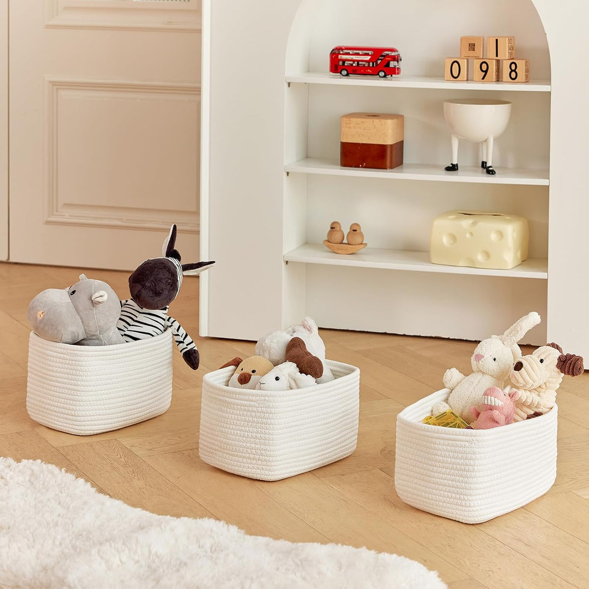 Small Cotton Rope Basket – Storage Bin for Organizing (10.6" x 6.7" x 6.7"), Bathroom Storage Basket for Shelf, Counter & Closet（White）