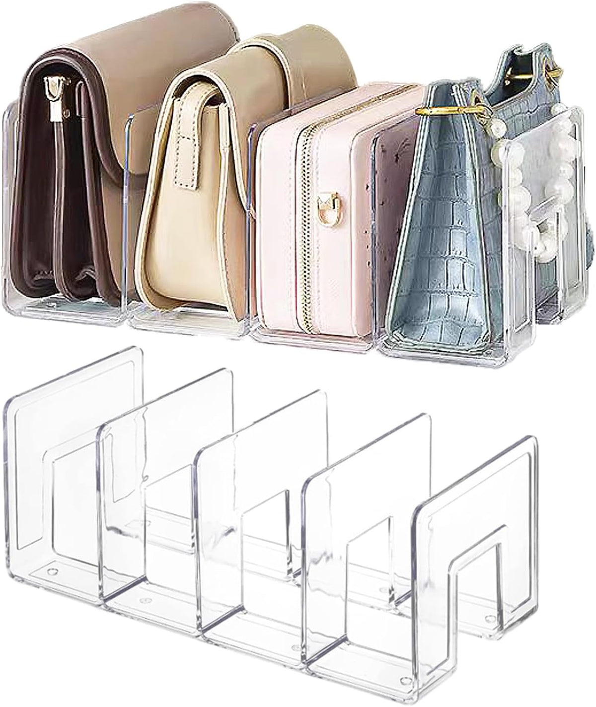 Purse Organizer for Closet, Clear Acrylic File Organizer, Desk File Holder for Book, Document, Envelopes, Binder, Mail, Handbag (2Pcs)