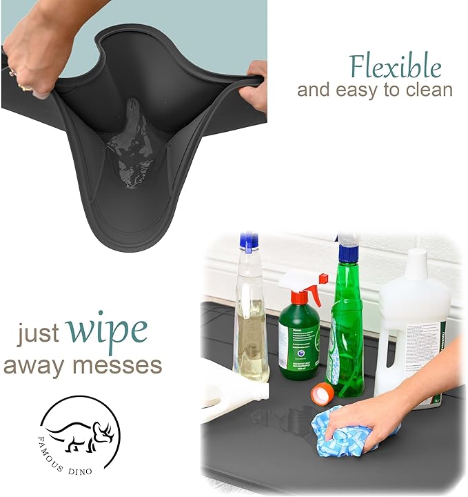 The Original Under Sink Mat - Adjustable Silicone mat, Waterproof Under The Sink Bathroom Vanity Mat - 28" x 19" or smaller