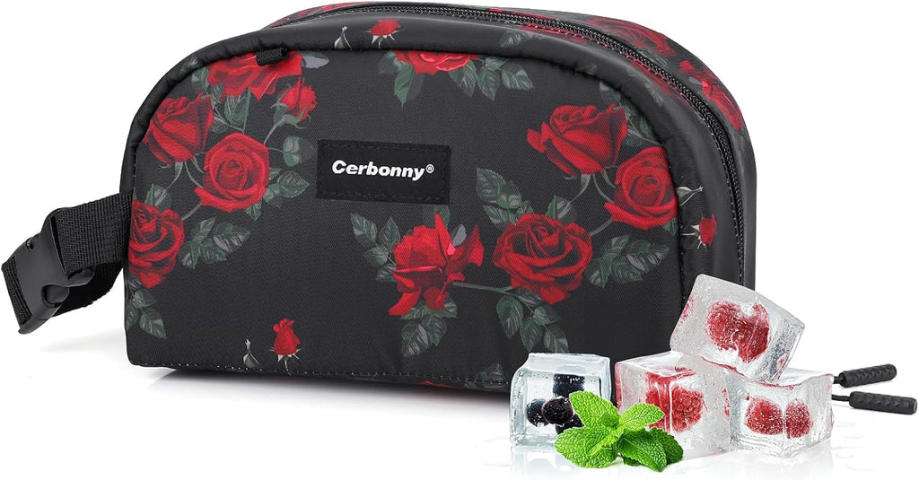 Cerbonny Reusable Lunch Bag, Freezable Insulated Cooler Bag for Work School Travel, Leak-Proof, 2.5L, Rose Flower, Floral Pattern