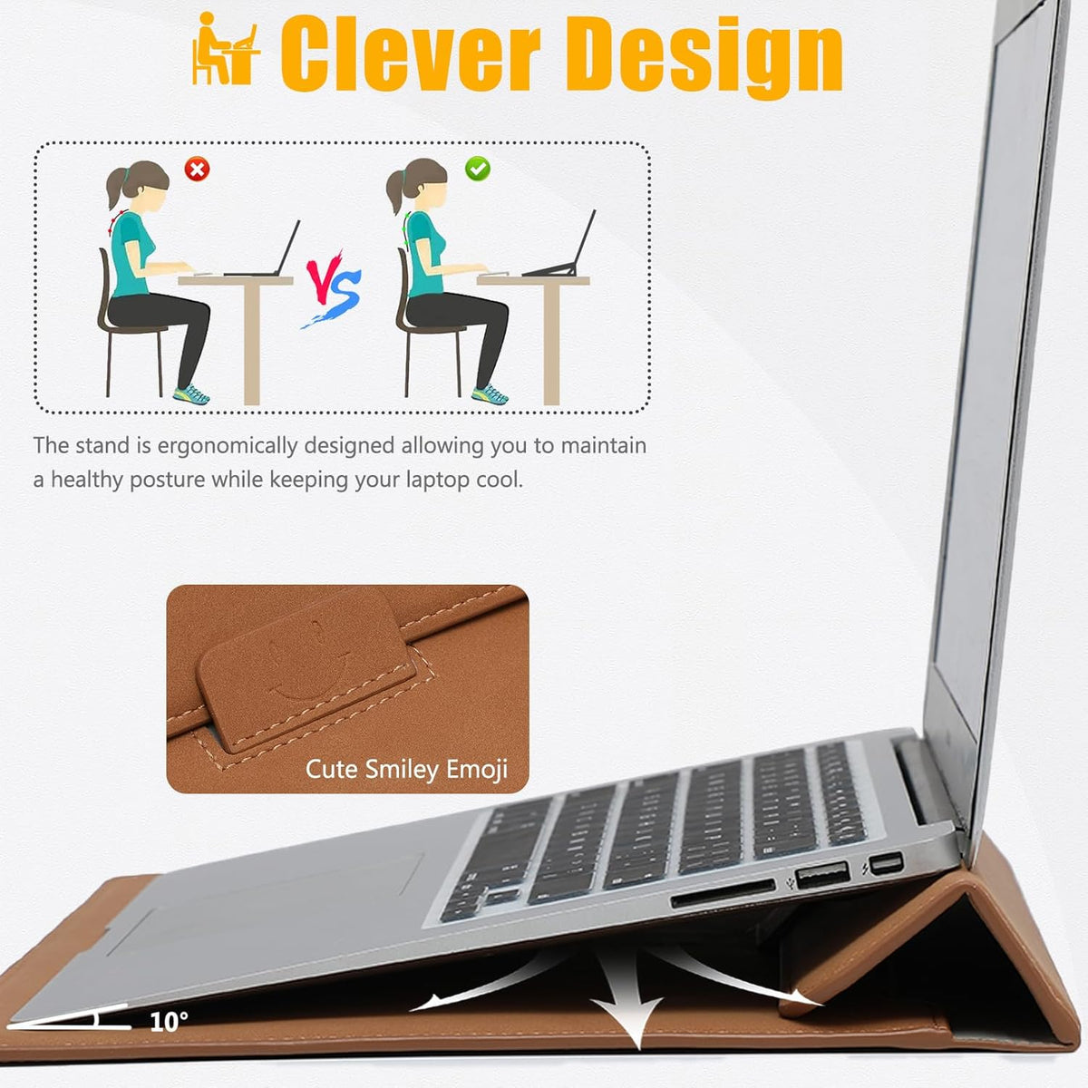 HYZUO 15-16 Inch Laptop Sleeve Case with Stand Feature for MacBook Pro 16 M4/M3/M2/M1 Pro/Max 2025-2019, XPS 15, MacBook Pro 15 2015-2012, Samsung Galaxy Book Flex/Pro 15, Brown