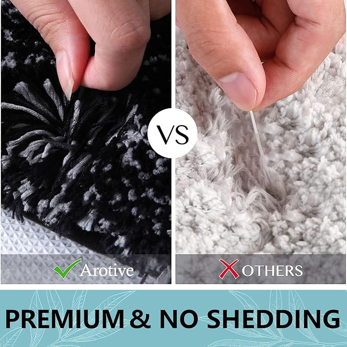 Arotive Microfiber Bathroom Rugs, Shaggy Soft and Absorbent Bath Rug, Non-Slip, Thick Plush Machine Washable Dry Bath Mats for Bathroom, Tub and Shower, 40x32, Black, Rectangular