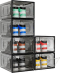 6 Pack Thicken Shoe Organizer Stackable,Upgraded Sturdy Shoe Storage Box with Magnetic Door,Shoe Containers For Sneaker Display,Hat Organizer,Black