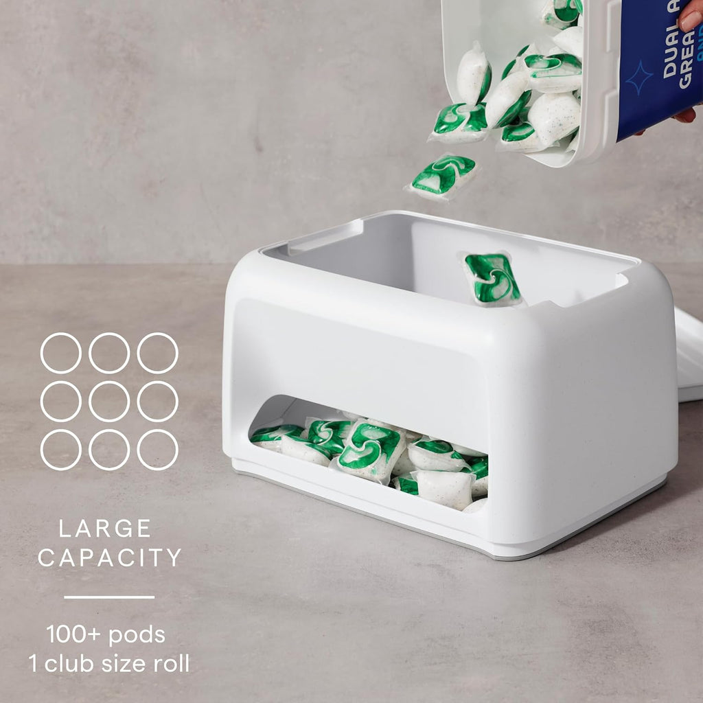 YouCopia SinkSuite Bag & Pod Dispenser, Standing Garbage Bag and Dishwasher Pod Organizer with Removable Lids for Storage, Speckled White
