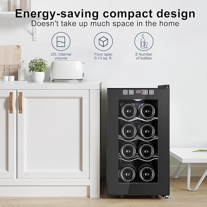 8 Bottles Wine Cooler Refrigerator, Small Wine Fridge, Mini Wine Fridge