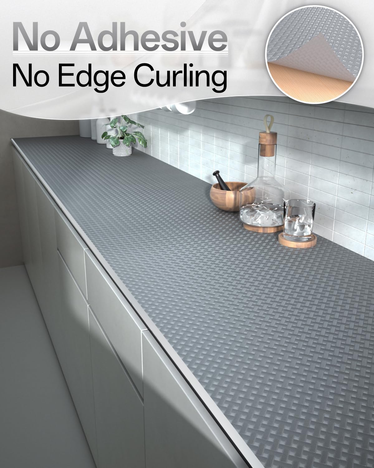 Shelf and Drawer Liner for Kitchen Cabinet, Non-Adhesive 12in x 240in Waterproof Contact Paper Refrigerator Liners Thickened Durable EVA Material Non Slip Mat for Dresser Cupboard Pantry Protector